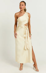 Regina Midi Dress - One Shoulder Cut Out Side Detail Dress in Butter