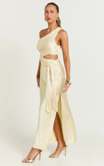 Regina Midi Dress - One Shoulder Cut Out Side Detail Dress in Butter