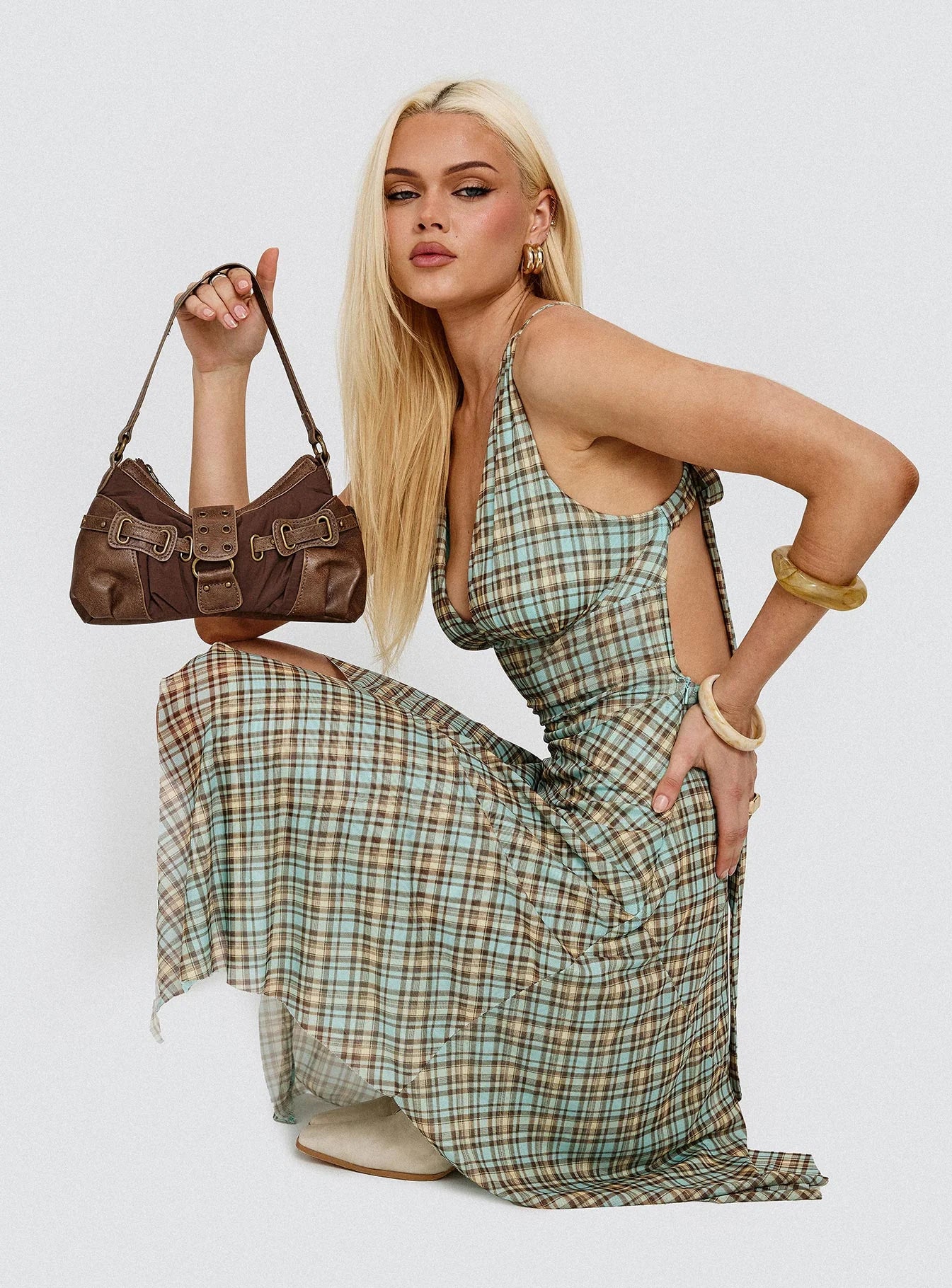 Blaize Asymmetrical Midi Dress Multi Check