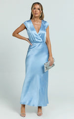 Hailey Maxi Dress - Cap Sleeve V Neck Dress in Blue