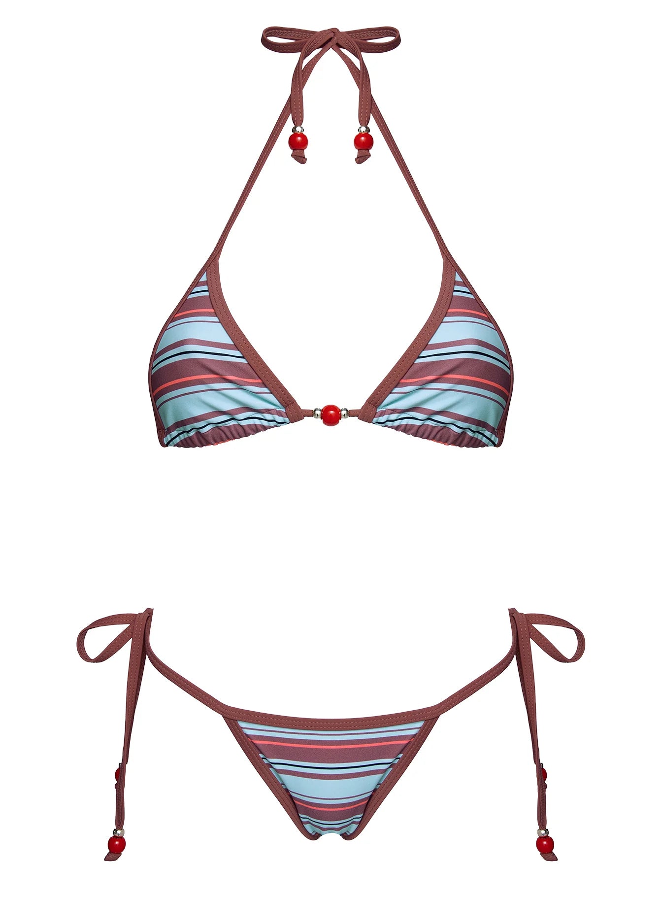 Mikaya Beaded Tie Side Bikini Bottoms Blue / Brown Stripe