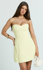 Helena Mini Dress - Strapless A Line Dress in Lemon