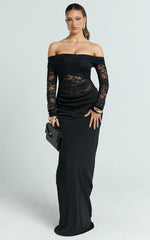 Suzanna Maxi Dress - Off Shoulder Lace Dress in Black
