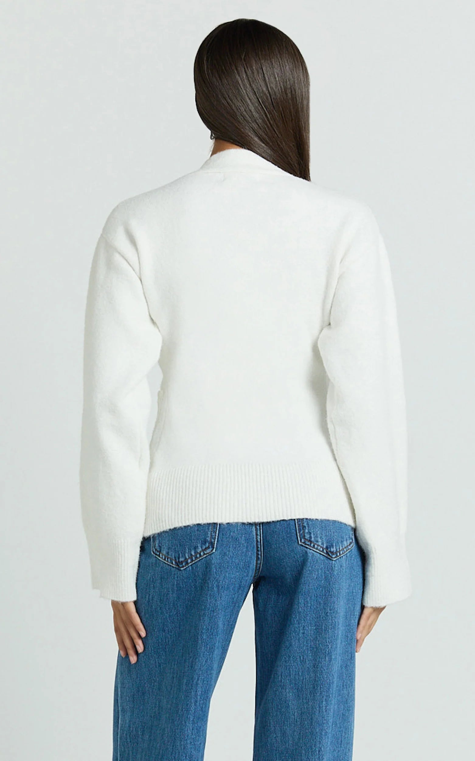 Nerissa Cardigan - V Neck Recycled Knit Contoured Cardigan in Cream