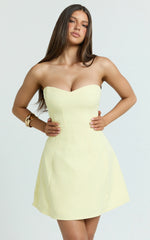 Helena Mini Dress - Strapless A Line Dress in Lemon