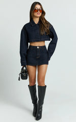 Fabia Skort - Denim Mid Rise Skort in Raw Denim Wash